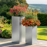 100cm Zinc Galvanised Silver Tall Square Planter